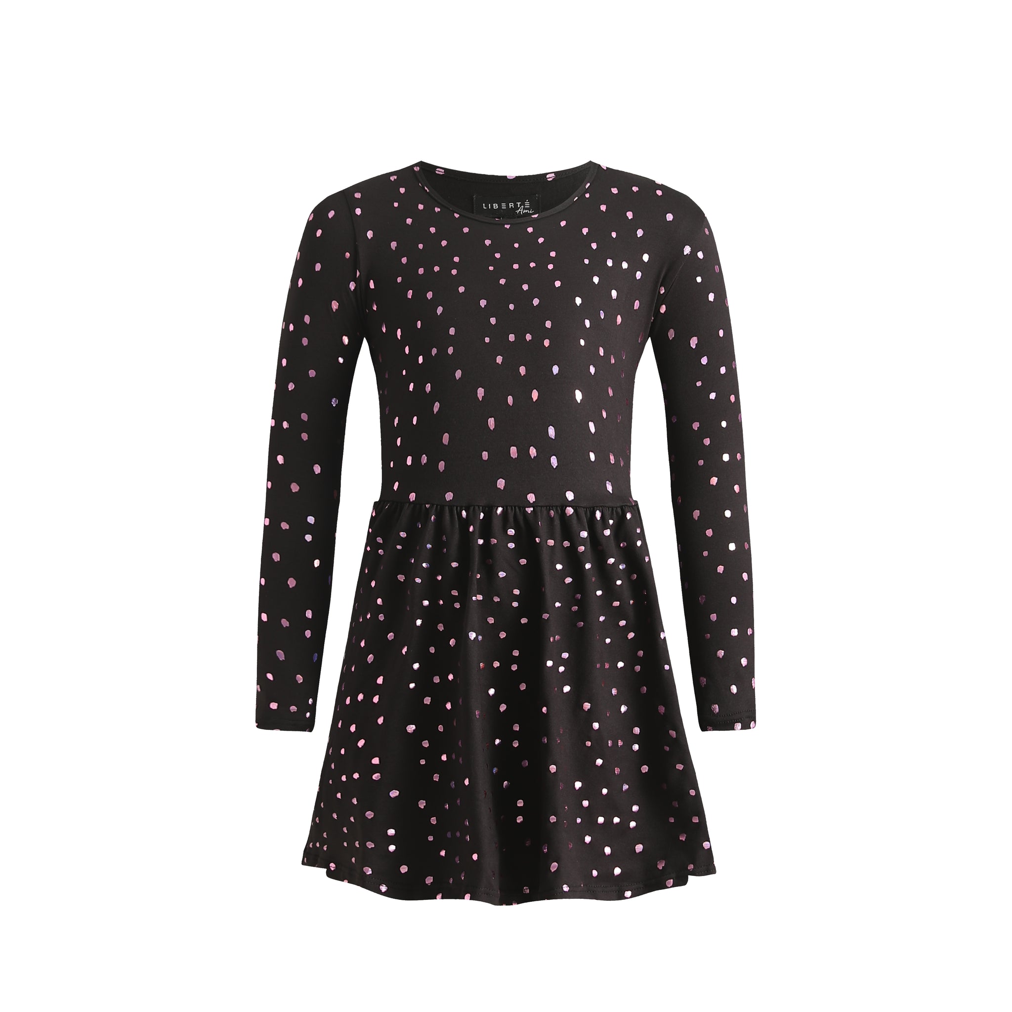 Liberté - Alma KIDS LS Babydoll Dress, 9658 - Black Pink Holographic Dot