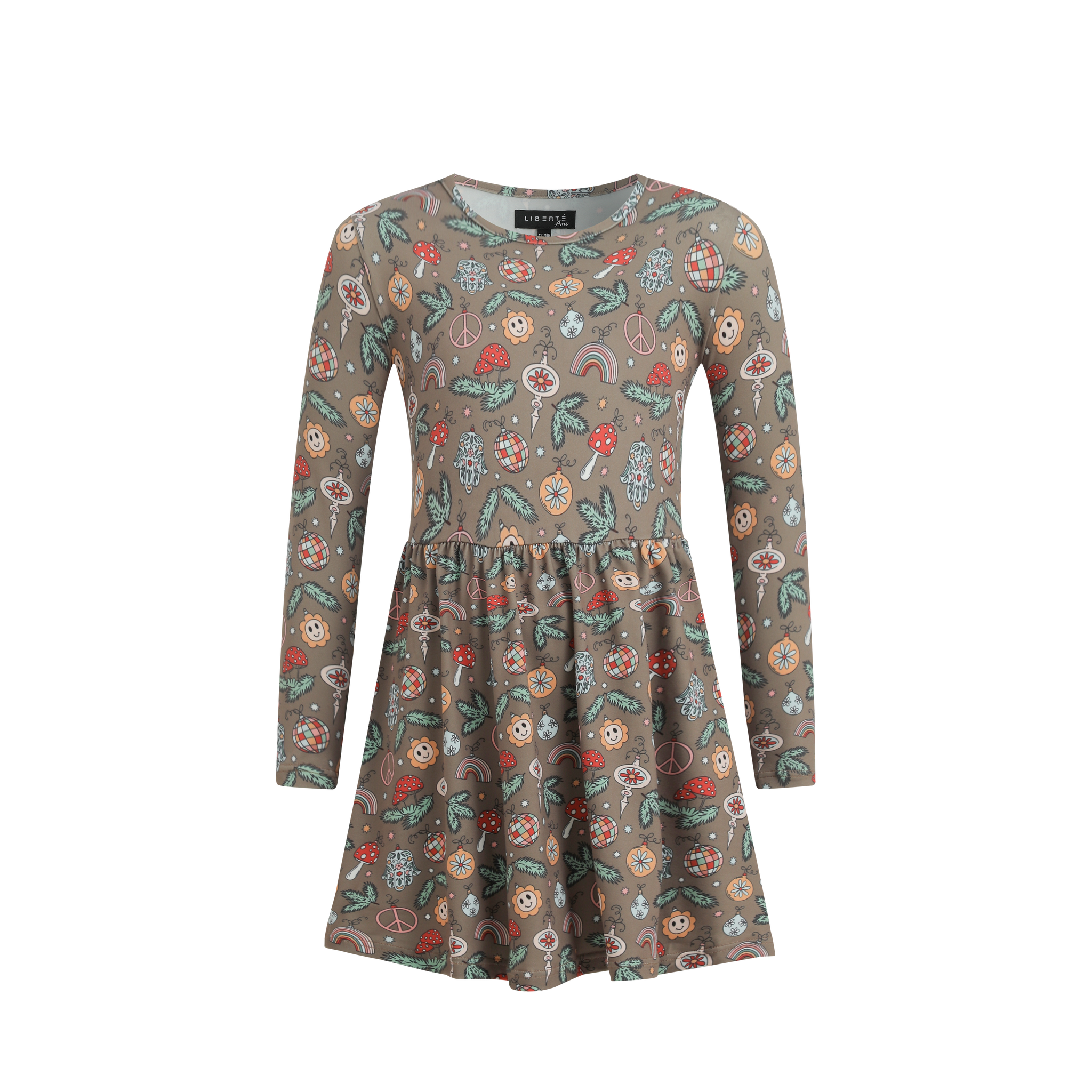 Liberté - Alma KIDS LS Babydoll Dress, 9658 - Smiley Peace Brown
