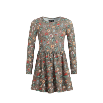 Liberté - Alma KIDS LS Babydoll Dress, 9658 - Smiley Peace Brown