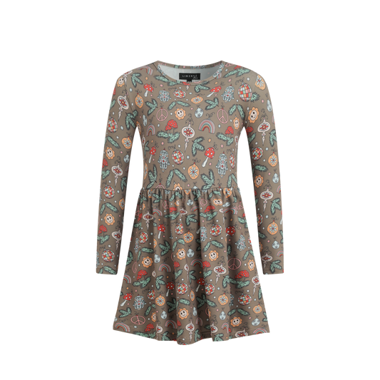 Liberté - Alma KIDS LS Babydoll Dress, 9658 - Smiley Peace Brown