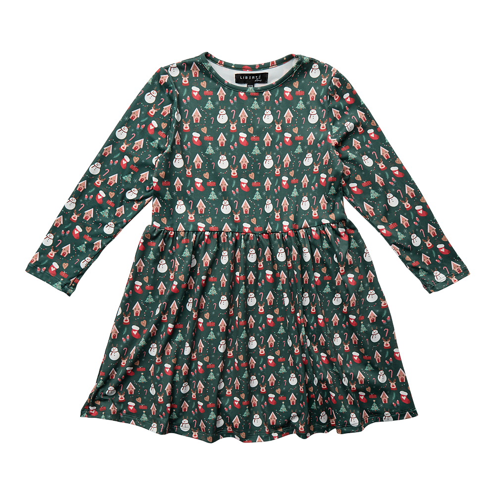 Liberté - Alma KIDS LS Babydoll Dress, 9658 - Christmas Time Green X-Mas