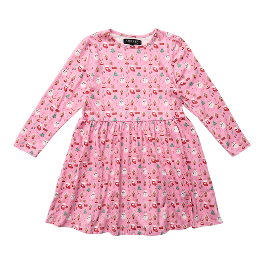 Liberté - Alma KIDS LS Babydoll Dress, 9658 - Christmas Time Pink X-Mas
