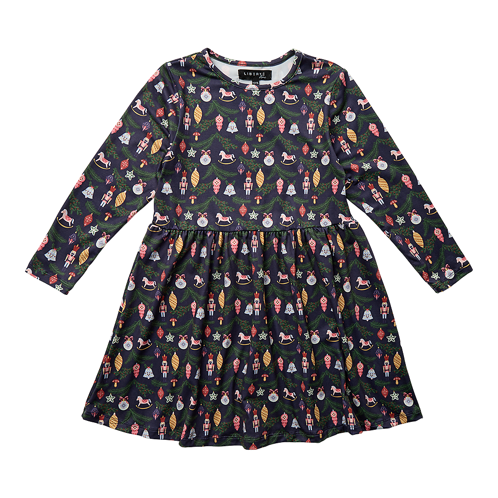 Liberté - Alma KIDS LS Babydoll Dress, 9658 - Retro Navy X-Mas