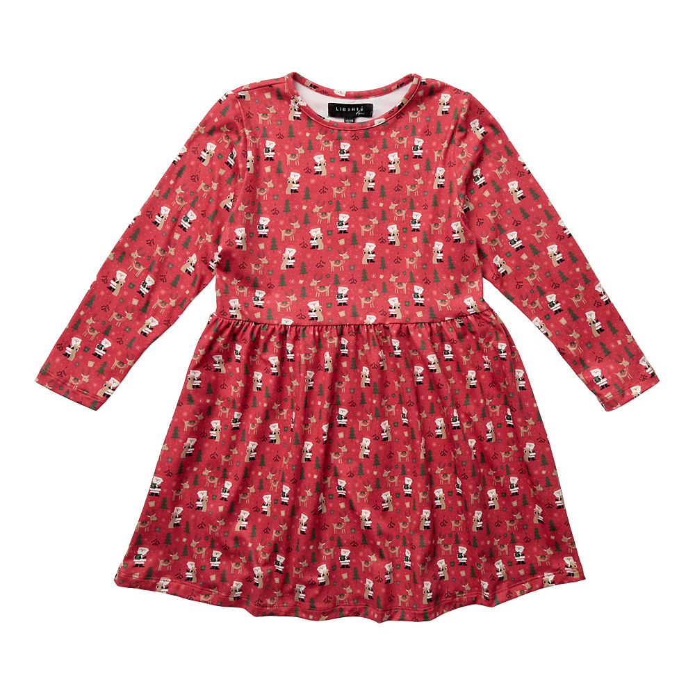 Liberté - Alma KIDS LS Babydoll Dress, 9658 - Santas Wishlist Red X-Mas