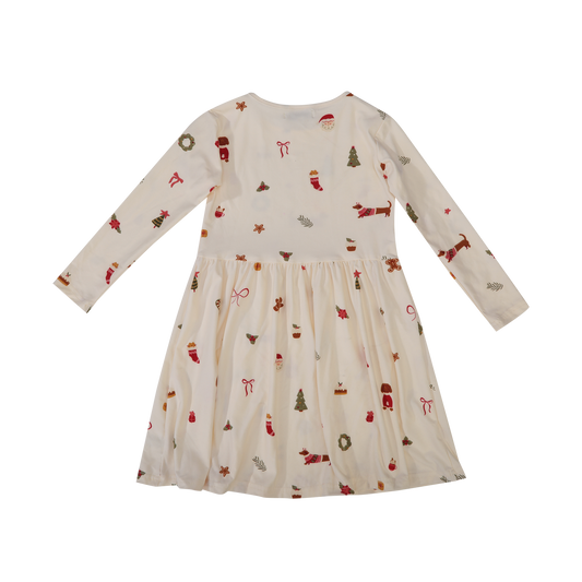 FORUDBESTILLING // Liberté - Alma KIDS LS Babydoll Dress, 9658 - Dog Creme (Forventet levering uge 42)