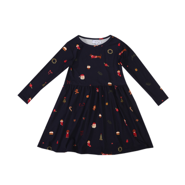 Liberté - Alma KIDS LS Babydoll Dress, 9658 - Dog Navy