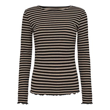 Liberté - Natalia Round Neck Blouse LS, 9914 - Sesame Black Stripe