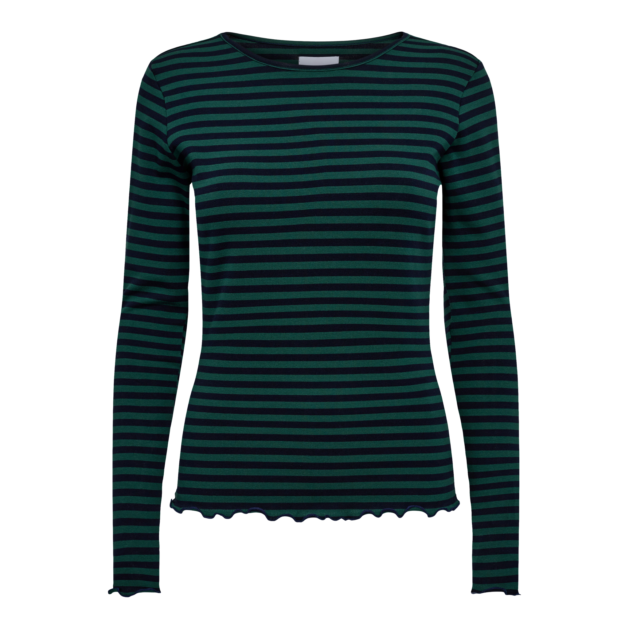 Liberté - Natalia Round Neck Blouse LS, 9914 - Dark Blue Green Stripe