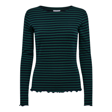 Liberté - Natalia Round Neck Blouse LS, 9914 - Dark Blue Green Stripe