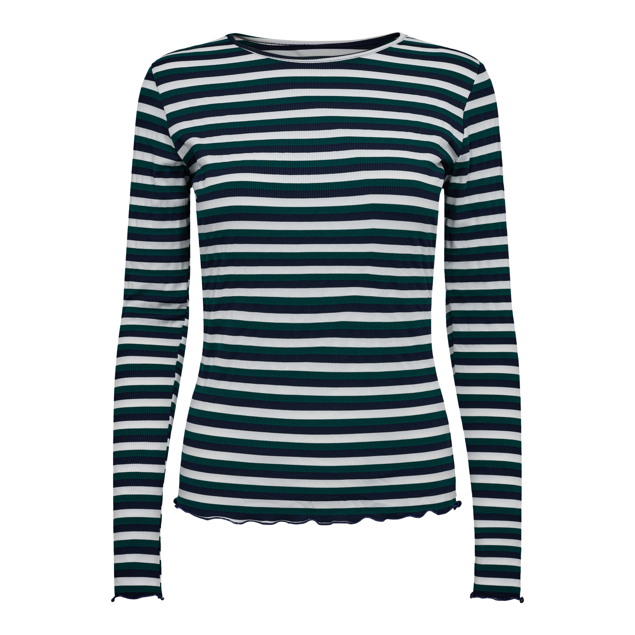 Liberté - Natalia Round Neck Blouse LS, 9914 - Dark Blue Green White Stripe