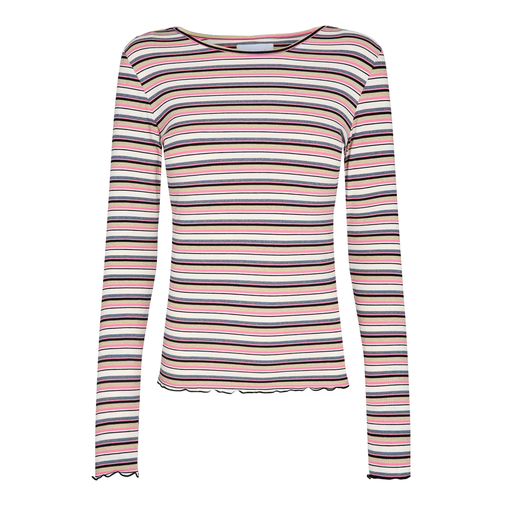 Liberté - Natalia Round Neck Blouse LS, 9914 - Pink Gold Lurex Stripe