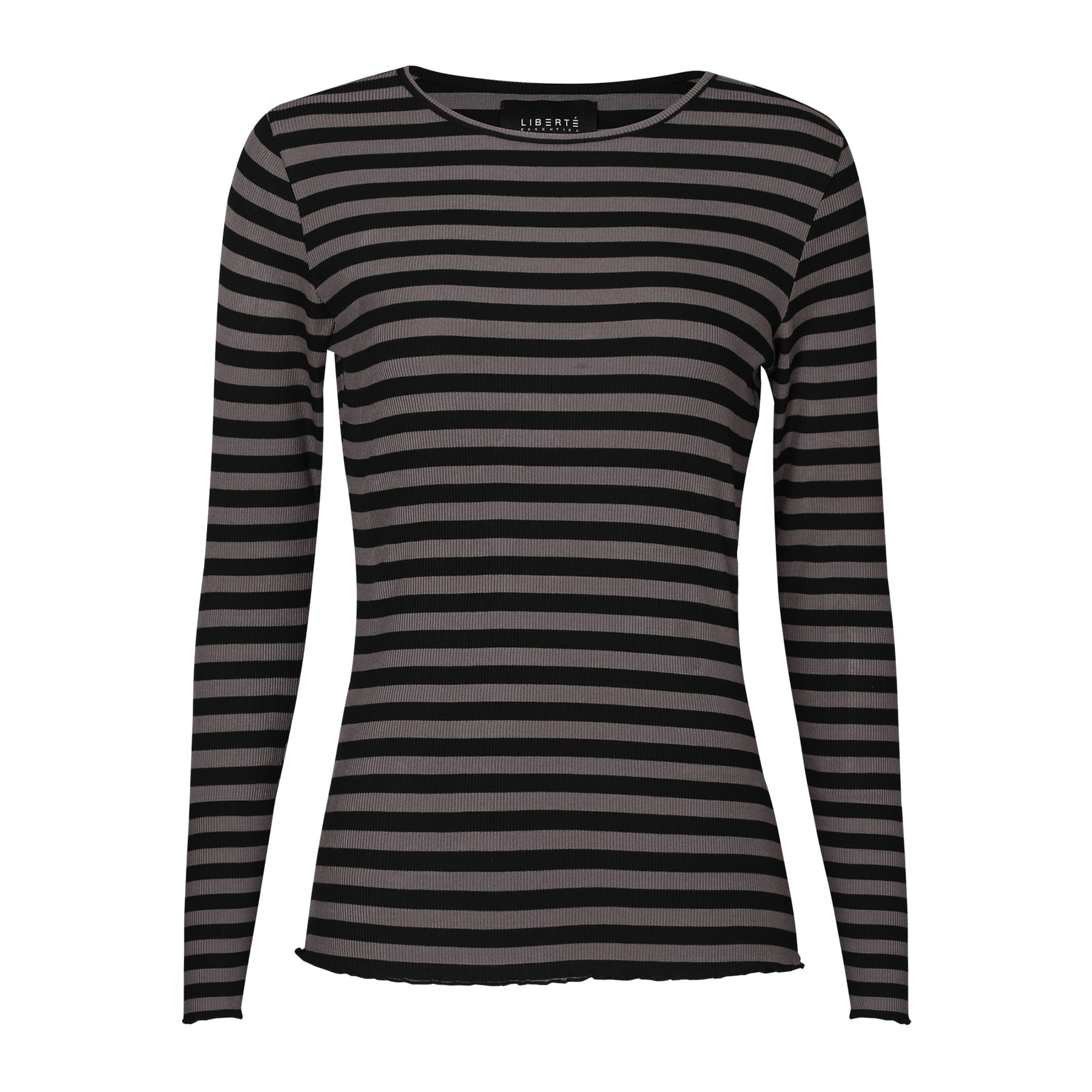 Liberté - Natalia Round Neck Blouse LS, 9914 - Black Dark Grey Stripe