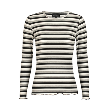 Liberté - Natalia LS Round Neck Blouse, 9914 - Black Creme Black Mel. Stripe