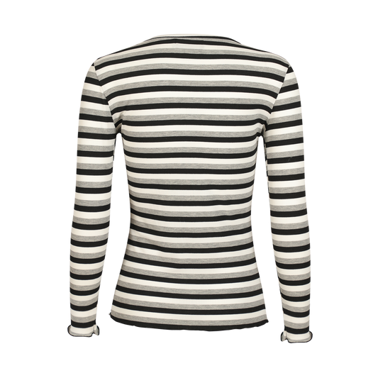Liberté - Natalia LS Round Neck Blouse, 9914 - Black Creme Black Mel. Stripe