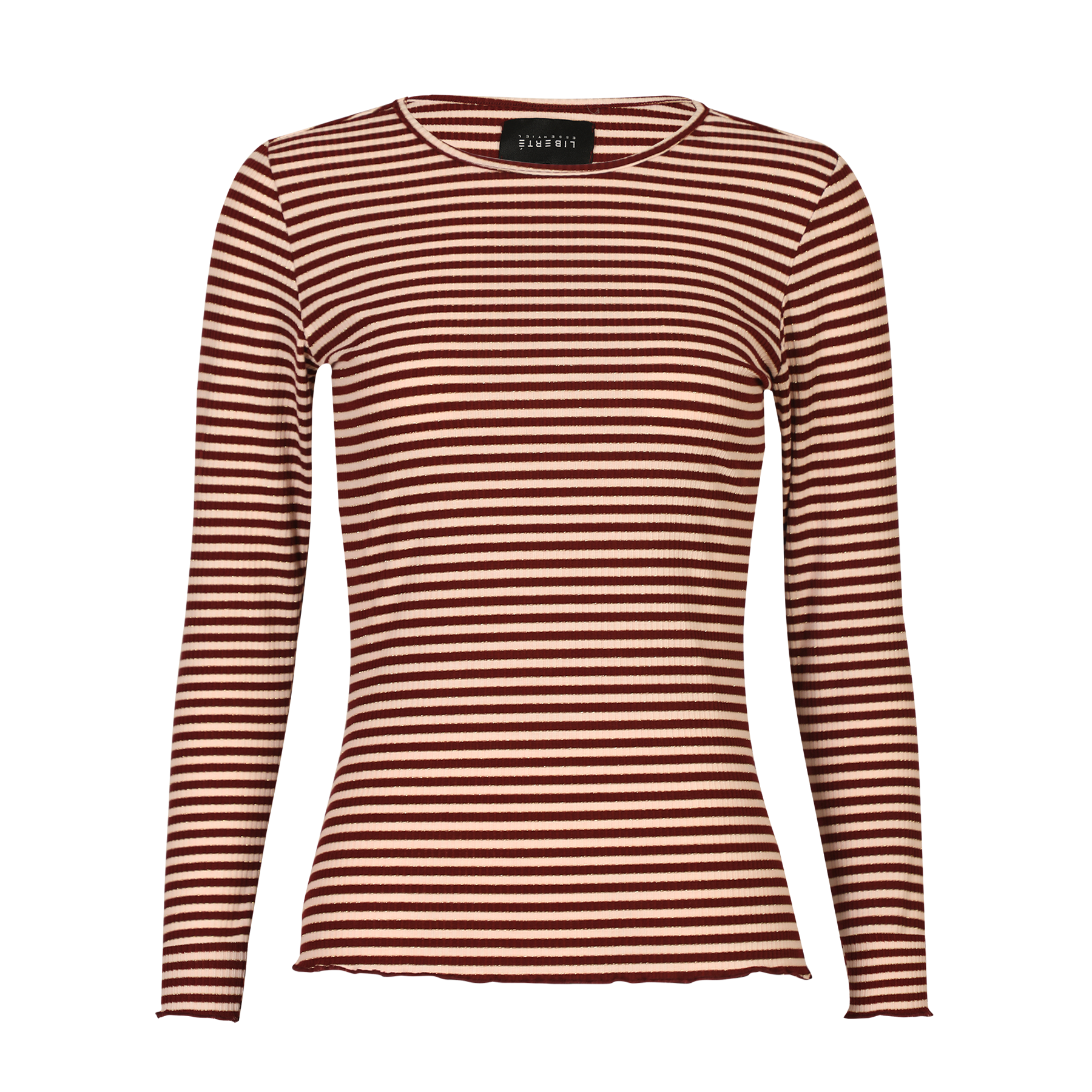 Liberté - Natalia LS Round Neck Blouse, 9914 - Bordeaux Creme Gold Stripe