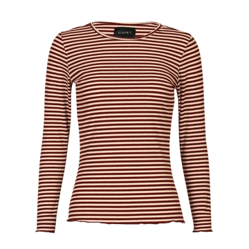 Liberté - Natalia LS Round Neck Blouse, 9914 - Bordeaux Creme Gold Stripe