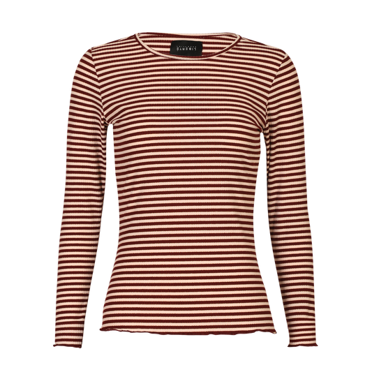 Liberté - Natalia LS Round Neck Blouse, 9914 - Bordeaux Creme Gold Stripe