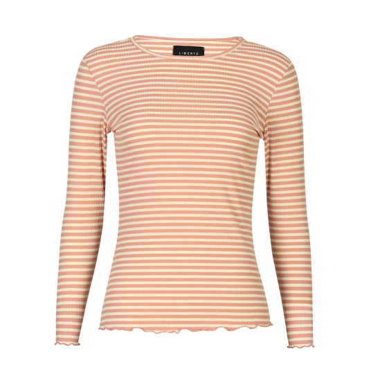 Liberté - Natalia LS Round Neck Blouse, 9914 - Rose Creme Gold Stripe