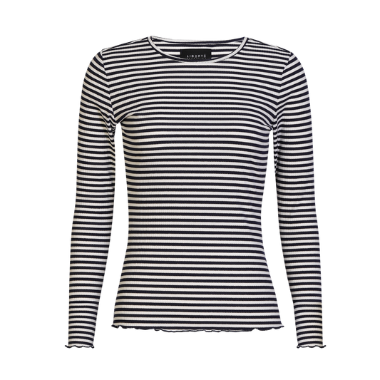 Liberté - Natalia LS Round Neck Blouse, 9914 - Navy Creme Gold Stripe