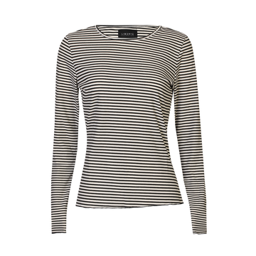 Liberté - Natalia LS Round Neck Blouse, 9914 - Black Creme Gold Stripe