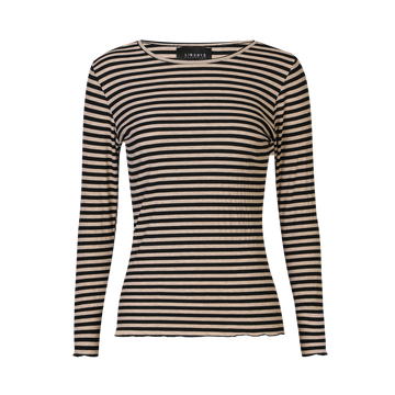 Liberté - Natalia LS Round Neck Blouse, 9914 - Black Sand Stripe