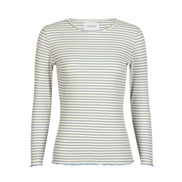 Liberté - Natalia LS Round Neck Blouse, 9914 - Light Blue Creme Gold Stripe