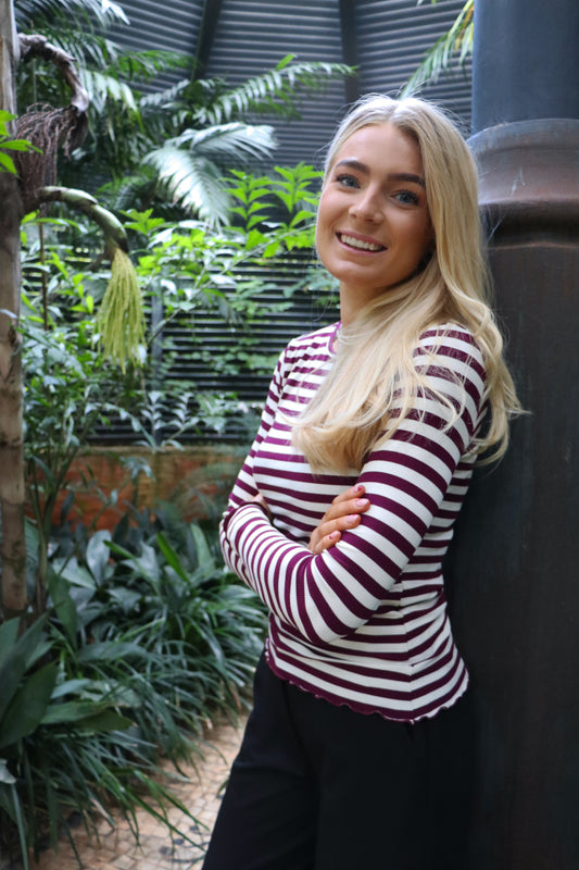 Liberté - Natalia LS Round Neck Blouse, 9914 - Plum Creme Stripe