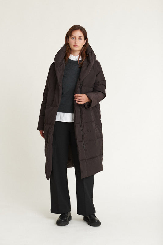 Basic Apparel - Tenna Shawl Collar Coat - Chocolate Torte