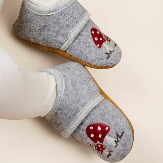 EN FANT - Wool Slippers w. Embroidery, 6384 - Grey Melange