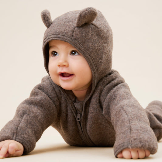 HUTTEliHUT - Pram Suit Ears Wool Fleece, 6488 - Brown Melange