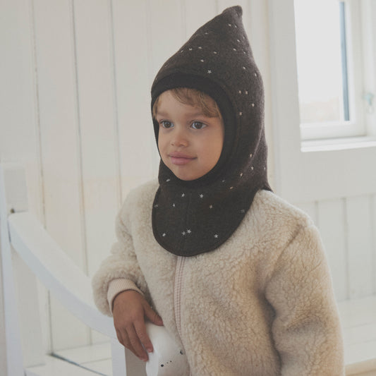 HUTTEliHUT - Balaclava All Over Emb. Wool, 460337 - Dark Brown Melange
