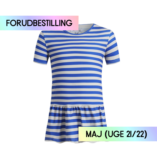 FORUDBESTILLING // Liberté - Alma KIDS SS Frill T-shirt, 9649 - Stripe Ivory Cobolt (Levering ca. uge 21/22)