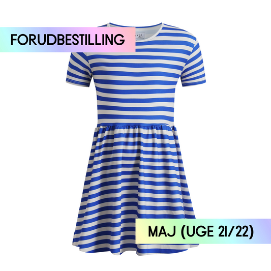 FORUDBESTILLING // Liberté - Alma KIDS Babydoll Dress SS, 9652 - Stripe Ivory Cobolt (Levering ca. uge 21/22)