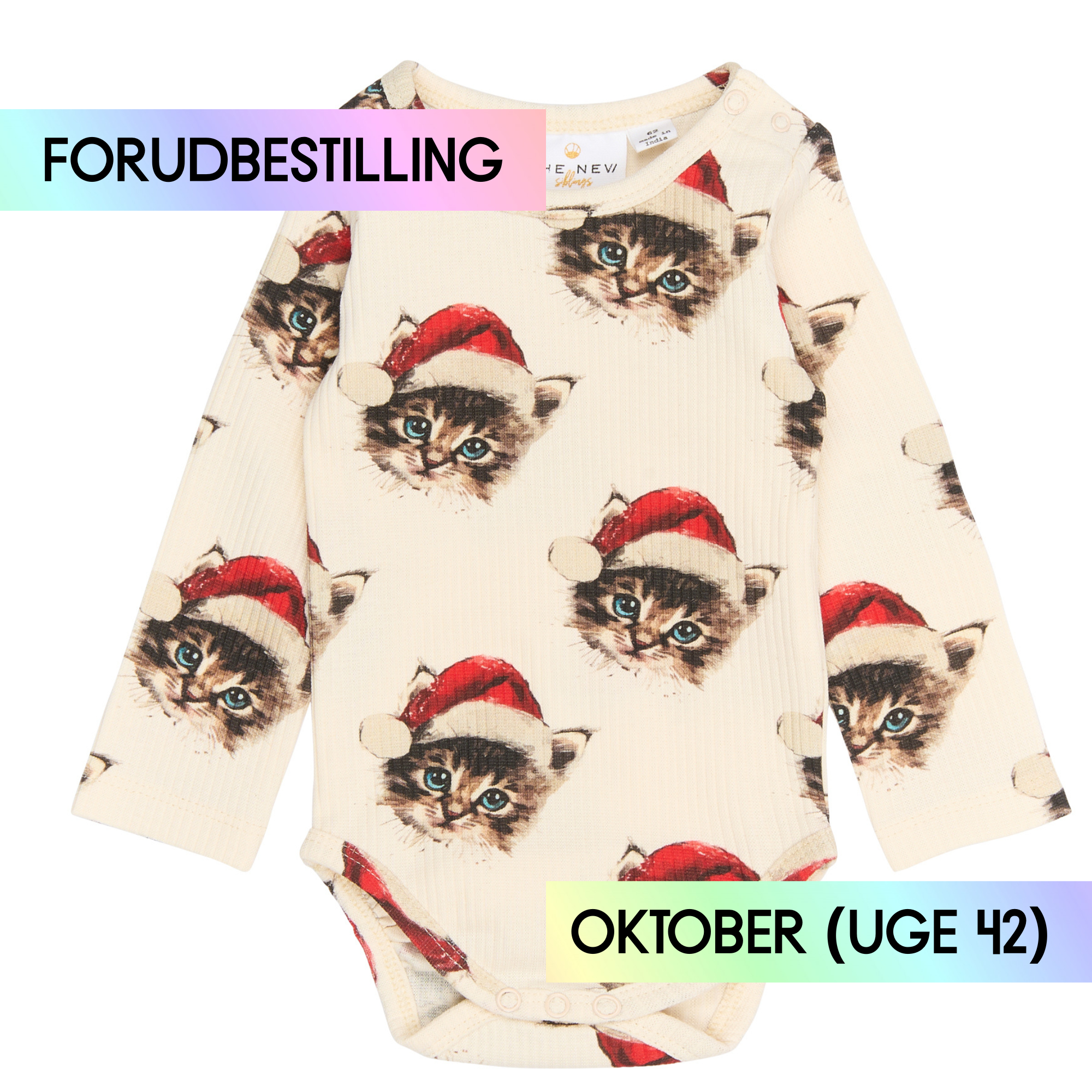 FORUDBESTILLING // THE NEW Siblings - Holiday LS Rib Body, TNSB6646 - Gardenia Cat AOP (Levering ca. uge 42/43)