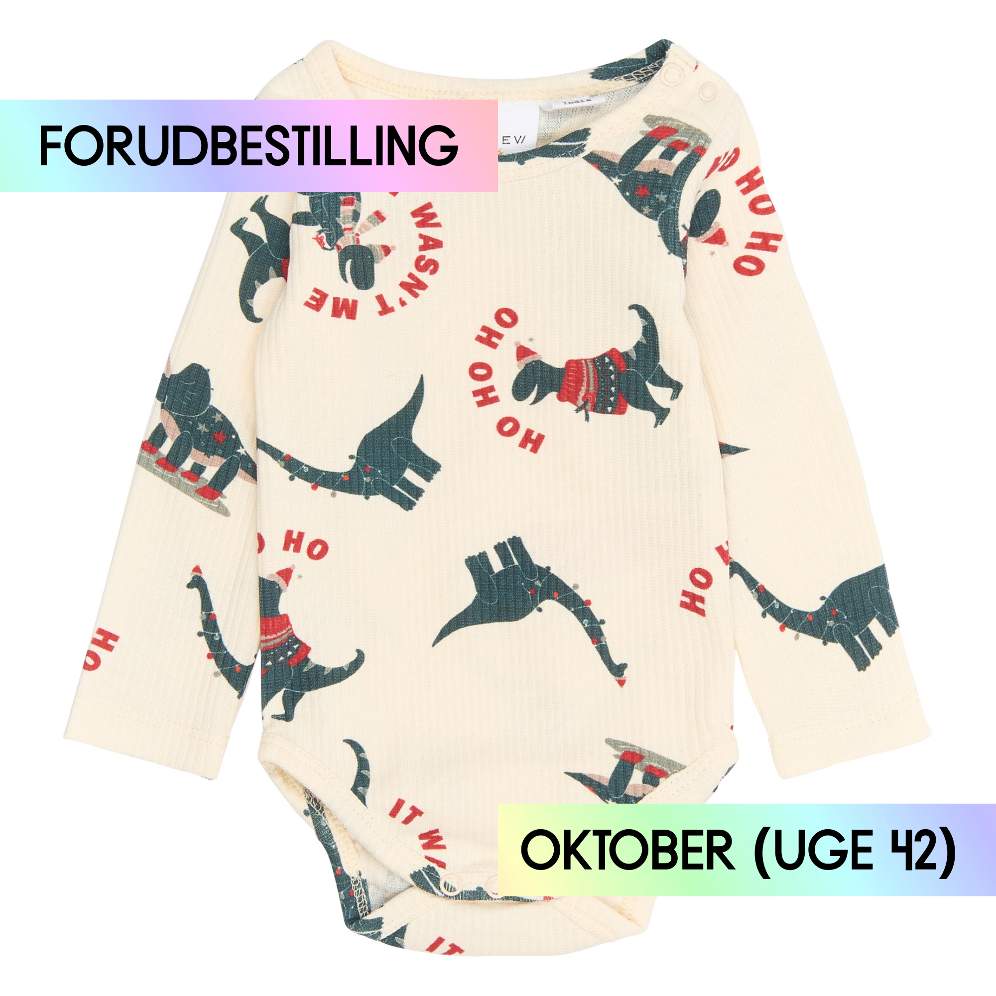 FORUDBESTILLING // THE NEW Siblings - Holiday LS Rib Body, TNSB6646 - Gardenia Dino AOP (Levering ca. uge 42/43)