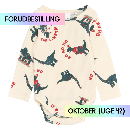 FORUDBESTILLING // THE NEW Siblings - Holiday LS Rib Body, TNSB6646 - Gardenia Dino AOP (Levering ca. uge 42/43)
