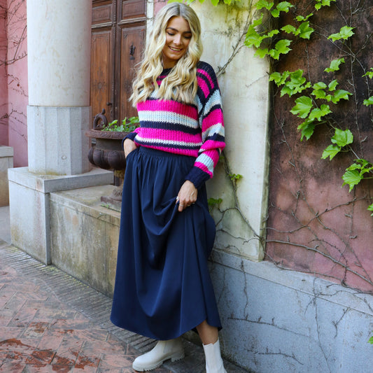 Liberté - Frodine Stripe Pullover, 22261 - Navy Pink Creme Stripe