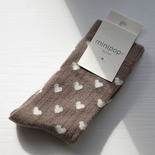 MiniPop - Bamboo Heart Socks, MP35 - Chocolade Brown/Off White