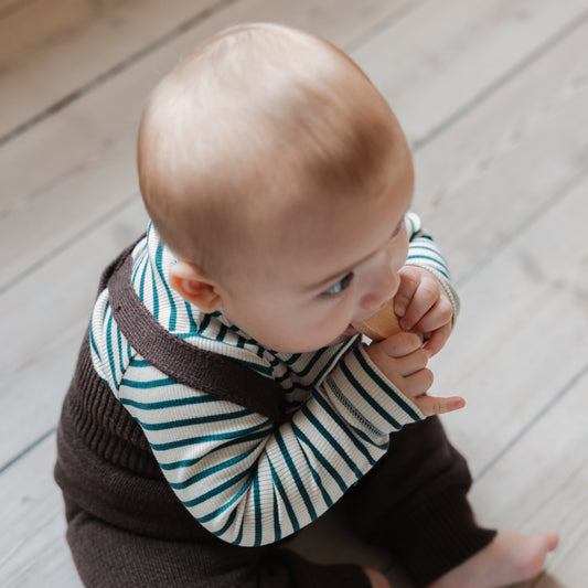 Petit Piao - T-shirt LS Modal Striped, PP303 - Dark Sea / Offwhite