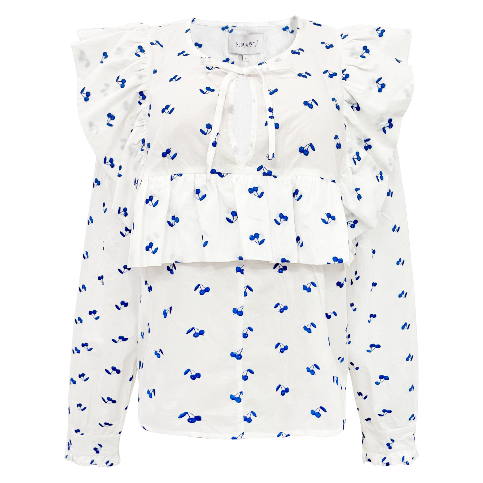 Liberté - Heather LS Tie Blouse, 22165 - White Blue Cherry