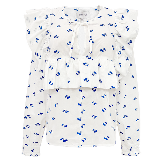 Liberté - Heather LS Tie Blouse, 22165 - White Blue Cherry