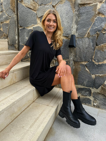 Liberté - Alma V-Neck T-shirt Dress SS, 9594 - Black