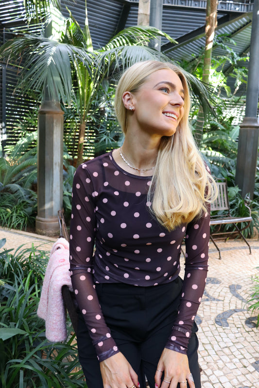 Liberté - Mesh LS T-Shirt, 22065 - Plum Rose Big Dot