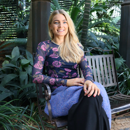 Liberté - Mesh LS T-Shirt, 22065 - Navy Pink Rose