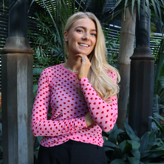 Liberté - Mesh LS T-Shirt, 22065 - Pink Red Flock Heart