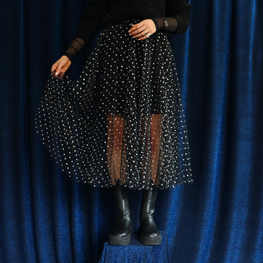 Liberté - Tulle Heart Skirt, 22098 - Black Small Silver Hearts