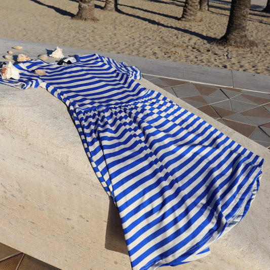 FORUDBESTILLING // Liberté - Alma KIDS Babydoll Dress SS, 9652 - Stripe Ivory Cobolt (Levering ca. uge 21/22)
