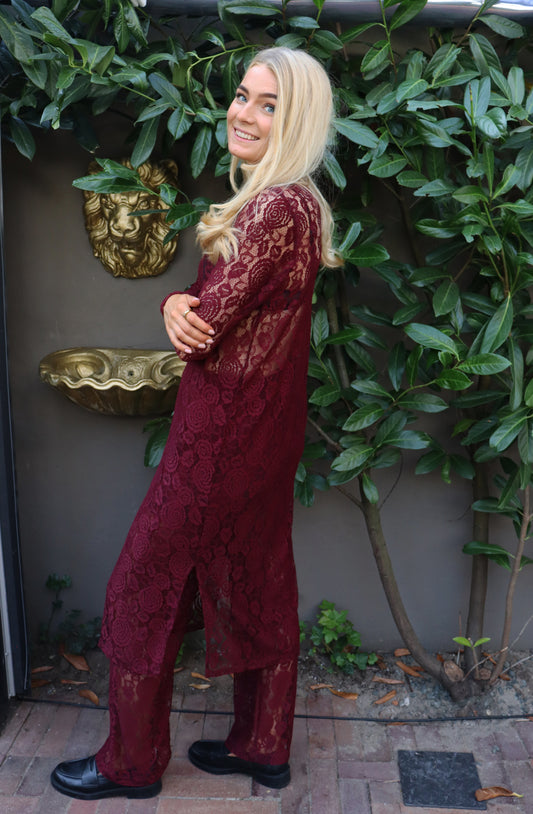 Liberté - Lacy LS Long Dress, 22272 - Bordeaux Lace