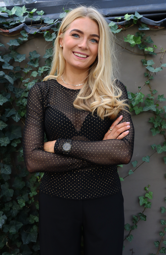 Liberté - Mesh LS Sparkle T-shirt, 22134 - Black Gold Dot