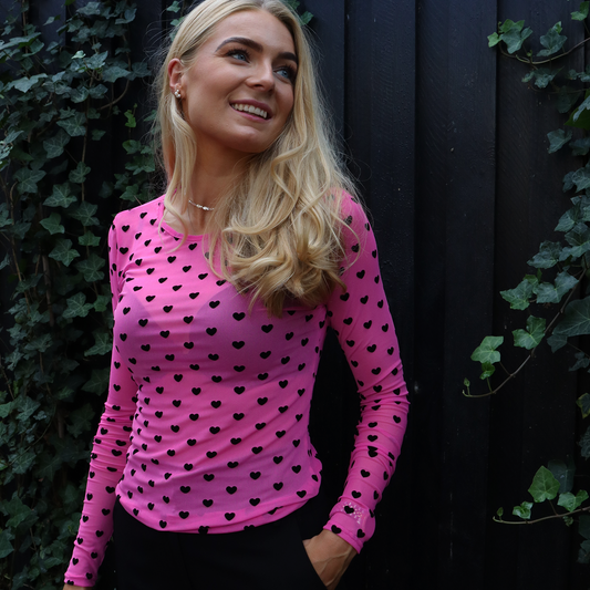 Liberté - Mesh LS T-Shirt, 22065 - Pink Black Flock Heart